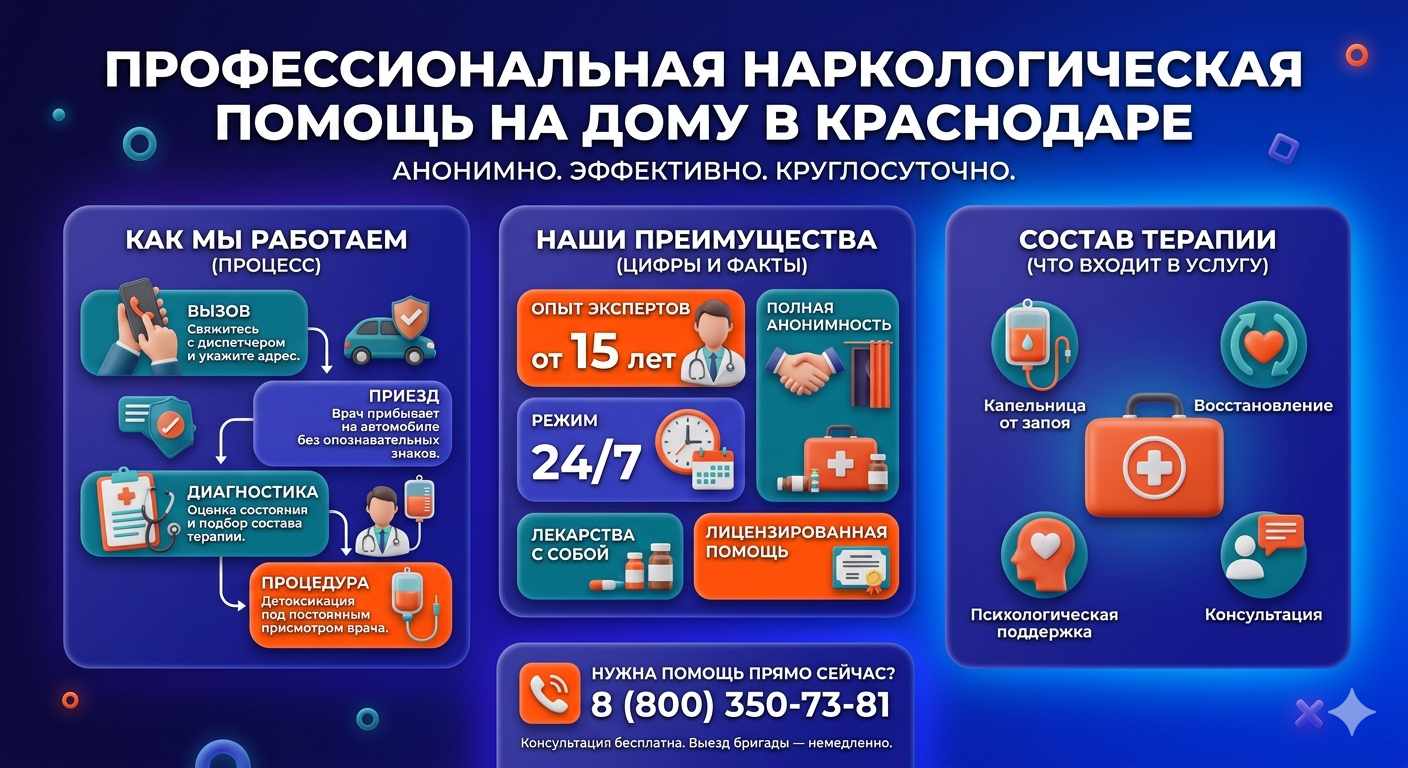 Инфографика о принципах лечения алкоголизма на дому в Балабаново: этапы вызова нарколога, преимущества анонимной детоксикации и состав медицинской помощи.
